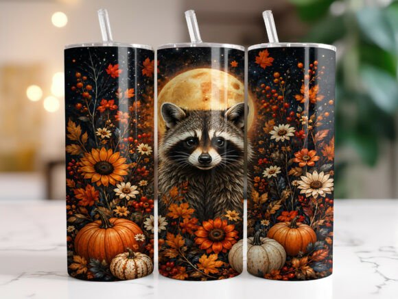 Download Fall Raccoon Pumpkin Floral Tumbler Wrap - Floral tumbler wrap Collection