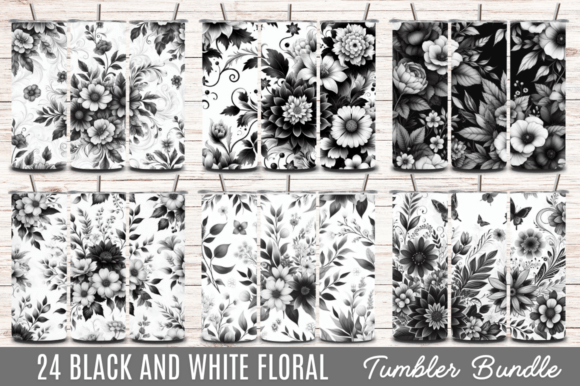 Download Black and White Floral Tumbler Wrap - Floral tumbler wrap Collection