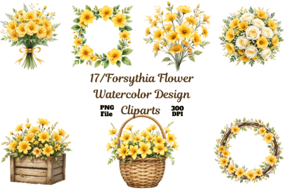 Download Forsythia Flower Watercolor Design Clipa - Premium Resources